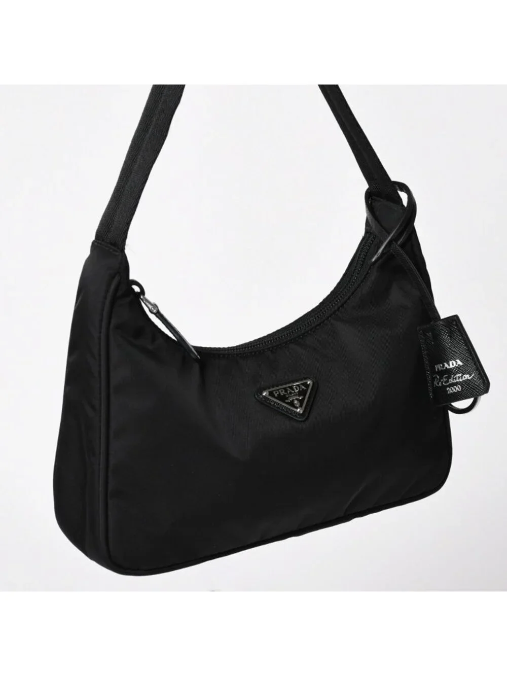 Prada Hobo Nylon Black Triangle Logo Silver